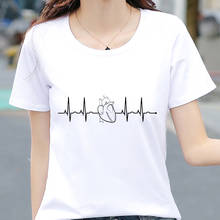 Camiseta con estampado de latido del corazón para mujer, camiseta de manga corta Harajuku, camiseta hipster blanca de talla grande, ropa para mujer 2019 2024 - compra barato