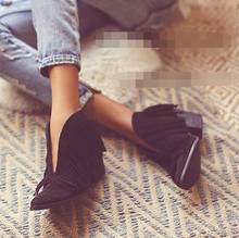 New arrive woman real leather chunky Heel ankle Booties Suede  Tassel woman pointed toe  Ankle Boots Knight suede tassel Boots 2024 - buy cheap