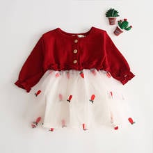 Toddler Girls Casual Princess Dress Red Strawberry Printed Pattern Long Sleeve One-piece Lace Mesh Mini Dress ChIldren Outfits 2024 - buy cheap