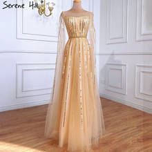 Serene hill luxo ouro beading a linha mangas de cabo vestidos de noite vestido para a mulher festa 2021 fromal vestido la70933 2024 - compre barato