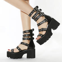 Rome Gladiator Sandals Women Peep Toe Block Heel Platform Ladies Sandals Summer Black Gothic Creepers Female Flats Shoe Size 43 2024 - buy cheap
