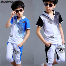 5-16T Boy Fashion Casual Sport Suit Clothing Set Motorcycle Print Short Sleeve Knitted Children Teens Clothes 2021 Summer New 2024 - buy cheap