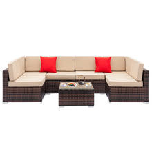 Patio Furniture Set Fully Equipped Weaving Rattan Sofa Set with 2pcs Corner Sofas & 4pcs Single Sofas & 1 pcs Coffee Table Brown 2024 - buy cheap