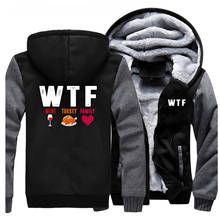 WTF Wine Turkey Family Jackets Funny Men Sweatshirts Hoodies Winter Thick Zipper Fleece Warm Coats Sportswear Outwear Plus Size 2024 - buy cheap