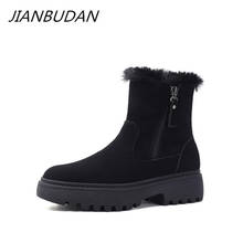 JIANBUDAN Women's Snow boots Big size 34-43 Flat platform women's shoes Fashion casual zipper Fur Plush Warm short boots 2024 - buy cheap