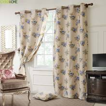 Pastoral Semi-Blackout Blue Flower printed Curtain Fabric For Living Room Children Bedroom 2024 - buy cheap