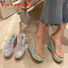 Voesnees-sandalias de cuña con lentejuelas transparentes para mujer, zapatos de tacón alto con plataforma de color, sexys, novedad de 2021 2024 - compra barato