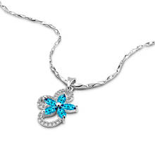 Fine 925 Sterling Silver New Woman Fashion Jewelry High Quality Blue Crystal Zircon Flowers Pendant Necklace Length 40-45CM 2024 - buy cheap