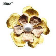 RHao Large Gold Pearl Flower Brooches for Women Coat Clothes Jewelry Buckles Silver Flower Brooch pins Men suit Corsage gifts 2024 - buy cheap