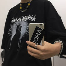 Goth punk estampa de letras roupas de manga curta, dropshipping streetwear y2k vintage harajuku plus size camisetas femininas pretas 2024 - compre barato