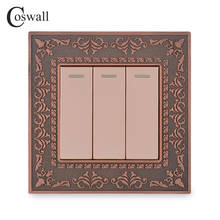 Coswall-Panel de Metal de aleación de Zinc, 3 Entradas, 1 vía, interruptor de pared 4D, interruptor de luz de encendido/apagado de lujo Retro, 16A, CA 110 ~ 250V 2024 - compra barato