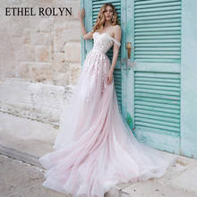 ETHEL ROLYN Pink A Line Wedding Dress 2022 Lace Up Appliques Chapel Beach Bride Dress With Sleeves Vestido De Noiva Bridal Gowns 2024 - buy cheap