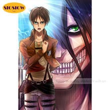 Pintura de pôster artesanal para casa, animação de bordado com diamante 5d pôster do attack on titan on, quadrado completo, imagem de ponto cruz 2024 - compre barato