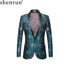 Shenrun jaqueta masculina de casamento, blazer com lapela xale, azul, verde e preta, moda para noivado, traje de palco, cantor, dançarino 2024 - compre barato