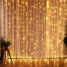 Cortina decorativa para casa, guirlandas de fadas, decoração de natal, casamento, 3m x 3m, 300 led, faixa de luzes, festa 2024 - compre barato