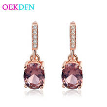 OEKDFN 100% 925 Sterling Silver Earrings Oval Morganite Gemstone Drop Dangle Rose Gold Diamonds Drop Earrings Fine Jewelry 2024 - buy cheap