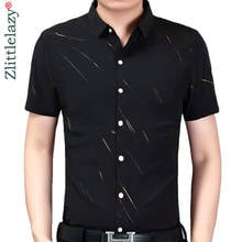 2021 casuales de la marca de calidad de lujo de talla grande de manga corta Slim Fit camisa de los hombres Social de verano camisas de vestir para hombre moda Jersey 41613 2024 - compra barato