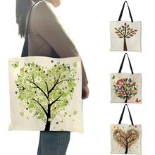Creative Colorful Floral Heart Shape Trees Painting Tote Bag for Women Girls Fashion Shopping Sports Accessories Casual Handbag 2024 - buy cheap