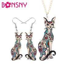 Bonsny Acrylic Floral Canadian Hairless Cat  Jewelry Sets Cute Animal Kitten Earring Necklace For Women Kid Teens Fashion Gift 2024 - buy cheap
