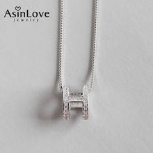 AsinLove Real 925 Sterling Silver Letter H Pendant Necklace Simple Irregular Concave Geometric Zircon Necklace for Women Jewelry 2024 - buy cheap