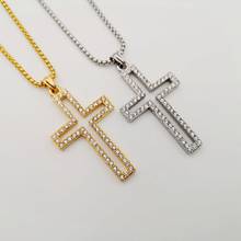 Bling Bling full rhinestones Hollow out cross pendant necklace Stainless steel men women rapper hip hop cross necklace rock 2024 - buy cheap