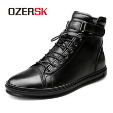OZERSK Leather Men Boots Autumn Winter 2022 Warm Snow Boots Men Casual Shoes Sneakers High Top Rubber Ankle Boots Size 38~48 2024 - buy cheap