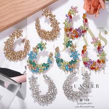 Luxury Colorful Rhinestone Drop Earrings Full Crystal Women Statement Garland Earrings Trendy Bridal Wedding Jewelry Accessories 2024 - buy cheap
