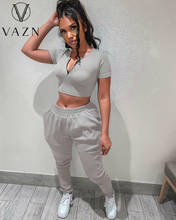 VAZN Summer 2021 European and American Women's Pure Color Fashion Sportswear Leisure Short Sleeves + Trousers Two Piece Set 2024 - buy cheap