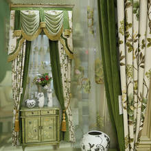Luxo país da américa jardim cortina quarto de luxo europeu sala estar francês janela verde cortina pano 2024 - compre barato