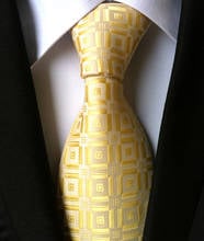 8cm New Classic Ties Men's Jacquard Woven Neck Tie Yellow Plaids Cravat 2024 - buy cheap