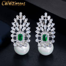 CWWZircons-pendientes de lujo de circonia cúbica para mujer, aretes de perlas grandes y redondas, joyería para fiesta de boda, CZ614 2024 - compra barato