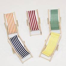 Dollhouse Miniature Chairs Mini Beach Lounge Chair Garden Decoration Furniture Folding Stripe Deck Chair  Diy Home Decor 1:12 2024 - buy cheap