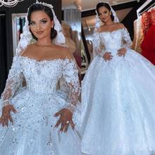 Luxury Crystal Ball Gown Wedding Dress Bateau Glitter Dubai Beads Lace Appliques Beads Bridal Gowns Custom Made Princess Vestido 2024 - buy cheap