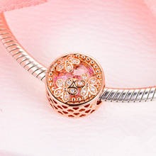 Pingente de flor rosa brilhante, amuleto de prata esterlina 2020 para pulseiras diy para mulheres, joias finas de primavera 925 2024 - compre barato