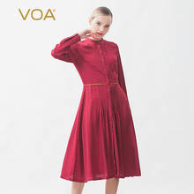 Платье VOA из шелка и жаккардовой ткани, с воротником-стойкой, однобортное, с длинными рукавами, плиссированное, инкрустированное золотым ободком, цельнокроеное Платье До Колена, A10082 2024 - купить недорого
