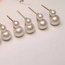 MADALENA SARARA-pendientes de oro de 18K con perlas de agua dulce, joyería coreana con doble perla 2024 - compra barato