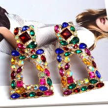 Atacado za brincos longos de metal suspensos, cristais coloridos pendentes, acessórios de joias finas para mulheres 2024 - compre barato