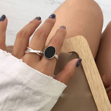Хип-хоп модное серебряное цветное регулируемое овальное черное кольцо с диском для женщин девушек панк Kpop Винтажное кольцо мужское ювелирное изделие крутые подарки 2024 - купить недорого