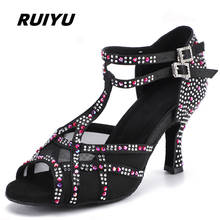 RUIYU Ladies Latin Dance Shoes Tango Salsa Ballroom Sports Shoes Rhinestone High Heels Sandals Women's ShoesBlack Satin 2024 - buy cheap