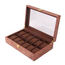 Caja de reloj de madera de lujo para hombre y mujer, organizador portátil de almacenamiento de joyas, 12 ranuras, regalo 2024 - compra barato