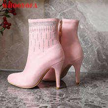 Brand New Winter Elegant Pink Beige Women Ankle Boots Crystal Office Lady Dress Shoes High Heel Plus Small Big Size 12 32 43 48 2024 - buy cheap