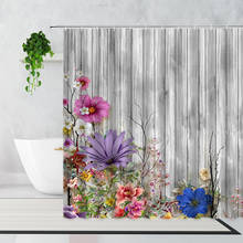 Retro grão de madeira flores cortina chuveiro rosa papoula banheiro cortinas banho à prova dwaterproof água banheira tela decoração parede com ganchos 2024 - compre barato