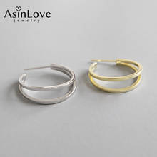 AsinLove-pendientes de aro de doble capa para mujer, de plata de ley 100% 925, joyería fina de moda 2024 - compra barato