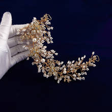 European Crystal Gold Brides Hairbands Soft Headbands Bridal Leaves Hair Accessories Crystal Headpieces 2024 - buy cheap