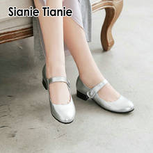 Sianie-zapatos de charol para mujer, calzado de baile informal, tacones gruesos medios, punta redonda, mary janes, tallas 33-48 2024 - compra barato