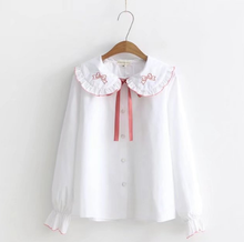 Camisa de lolita estilo universitario japonés, camisa victoriana bordada con cuello peter pan, lolita gótica kawaii, loli 2024 - compra barato