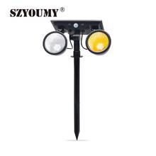SZYOUMY Rotable 2 Lamp Solar Lawn Spot light Dual Color Dusk to Dawn Wall Or Ground Installation 2024 - buy cheap