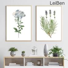 Modern Plant Lavender White Flower Print Picture Minimalist Green Leaf Wall Art Poster Home Decoration Living Room Bedroom Mural 2024 - buy cheap