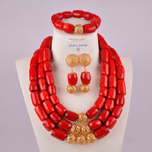 Cuentas de coral cilíndricas naturales rojas de lujo, joyería africana para boda, cuentas de coral nigeriano, conjunto de joyería nupcial, AU-34 2024 - compra barato