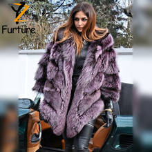 YZ Natural Sliver Fox Fur Hooded Coats Winter Shawl Thick Real Fox Fur Jacket Fashion Bat Type Outerwear Warm Fur Overcoats 2024 - buy cheap